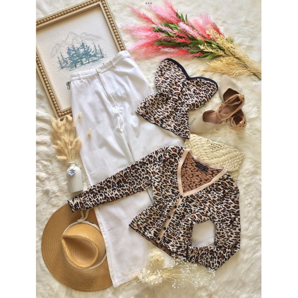 NWT NWOT Urban Outfitters Animal Print Brown Knit Crop & Cardigan Sz S Western